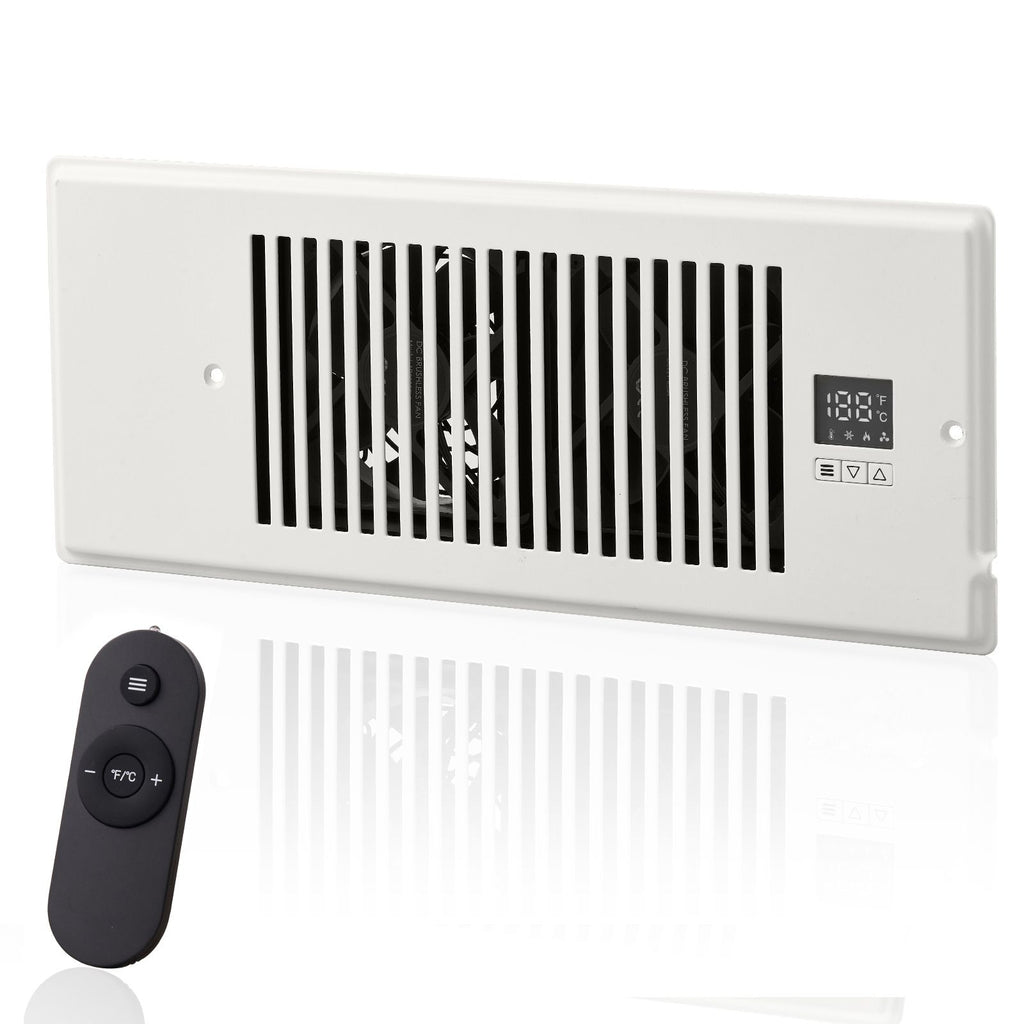 Register Booster Fan, Quiet Vent Booster Fan Fits 4' x 12' Register Holes, with Remote Control and Thermostat Control, Adjustable Speed for Heating Cooling Smart Vent, White
