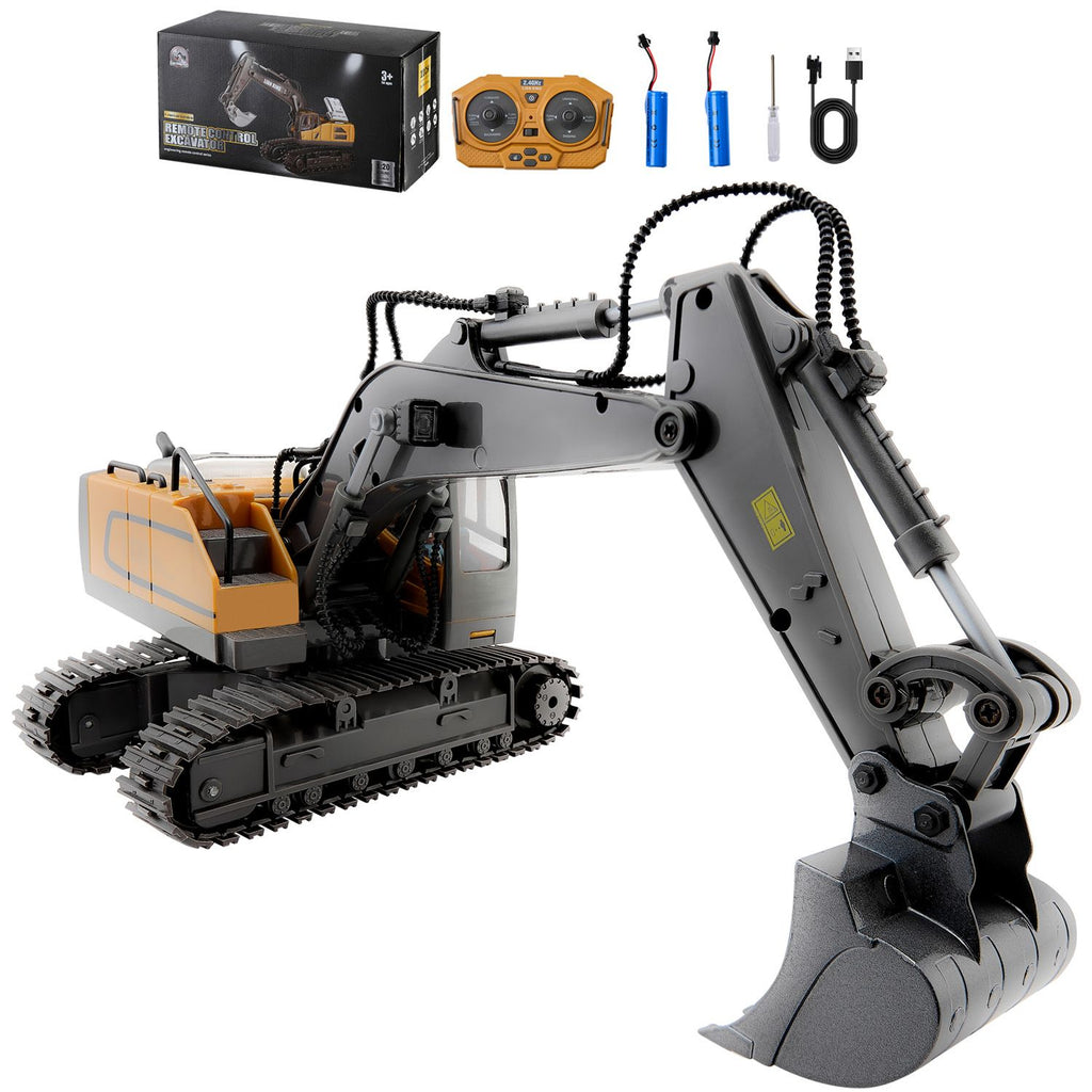 Remote Control Excavator Toy, 11 Channel, 1:20 Scale Remote Control Digger Toy, RC Excavator with Lights & Sounds, Full Functional Construction Vehicles for Kids, 2 Batteries, Birthday Present