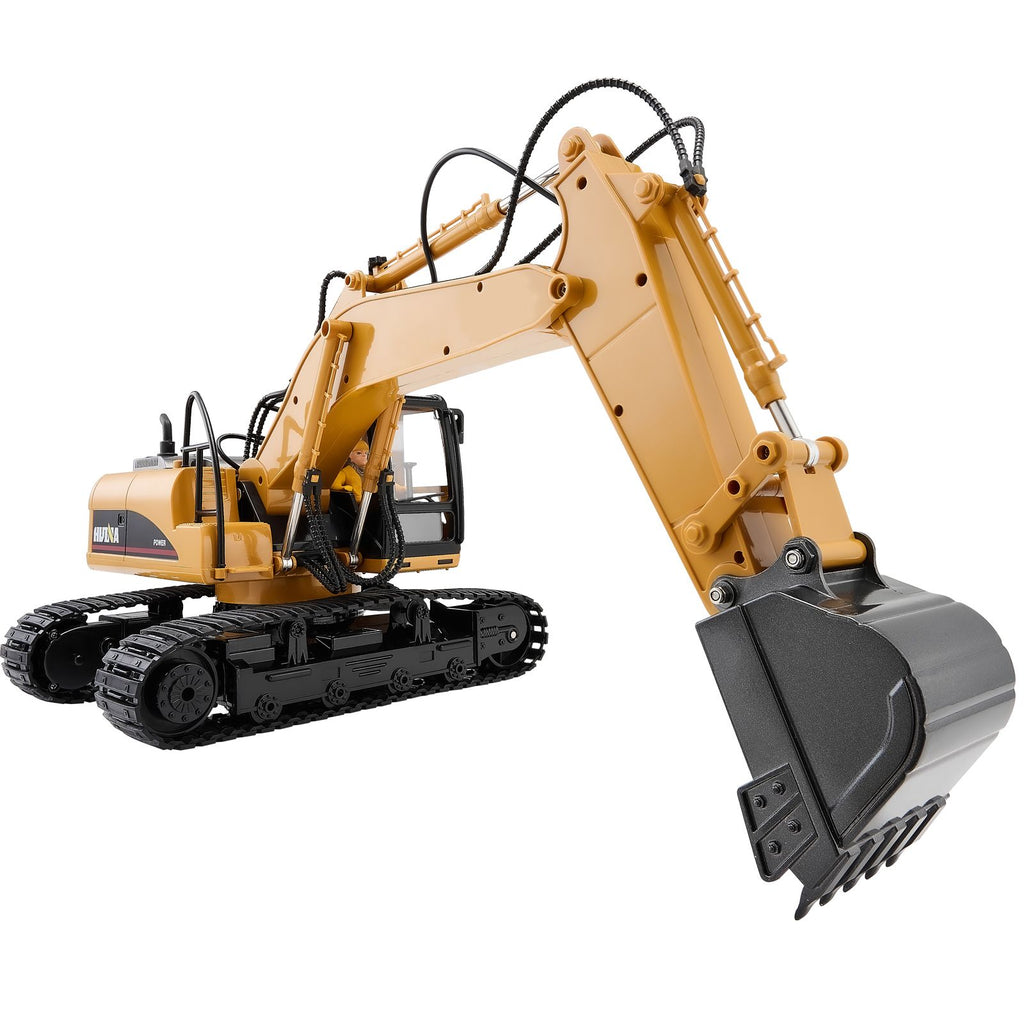 Remote Control Excavator Toy, 15 Channel, 3 in 1 Remote Control Digger with Metal Shovel, 1:14 Scale RC Excavator with Light & Sound, Full Functional Construction Vehicles for Kids, 2 Batteries