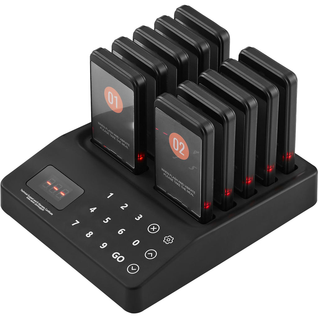 Restaurant Pager System, Wireless 400m Long Range Lineup Waiting Queue Signal, Guest Customer Calling Beepers with Vibration & Flashing, 10 Buzzers for Food Truck, Church, Nursery, Hospital