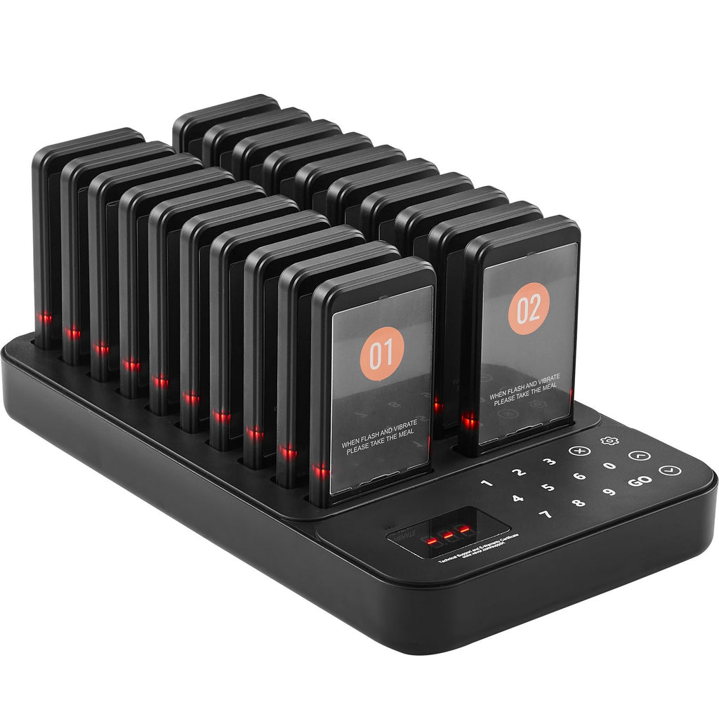 Restaurant Pager System, Wireless 400m Long Range Lineup Waiting Queue Signal, Guest Customer Calling Beepers with Vibration & Flashing, 20 Buzzers for Food Truck, Church, Nursery, Hospital