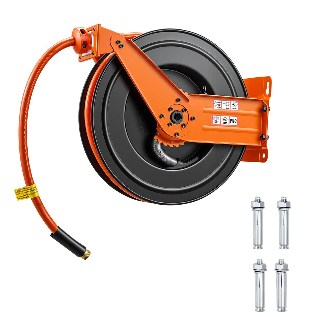 Retractable Air Hose Reel, 3/4 Inch x 50 FT PVC Air Hose Max 300PSI, Auto Rewind Air-Compressor Hoses Reel with 5 ft Lead in, Ceiling/Wall Mount Heavy Duty Steel Double Arm