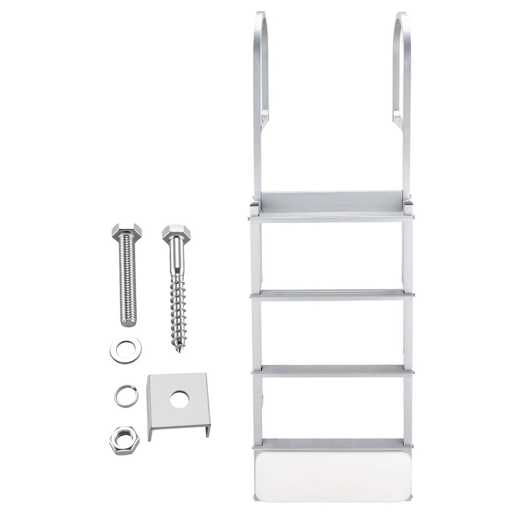 Retractable Dock Ladder, 4 Steps, Aluminum Alloy Pontoon Boat Swim Ladder with Auto-Lift Float, Non-Slip Wide Steps, 500 lbs Weight Capacity, Adjustable Height, for Lake Pool Marine Boarding
