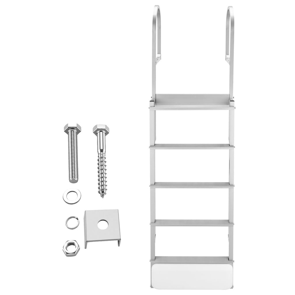 Retractable Dock Ladder, 5 Steps, Aluminum Alloy Pontoon Boat Swim Ladder with Auto-Lift Float, Non-Slip Wide Steps, 500 lbs Weight Capacity, Adjustable Height, for Lake Pool Marine Boarding