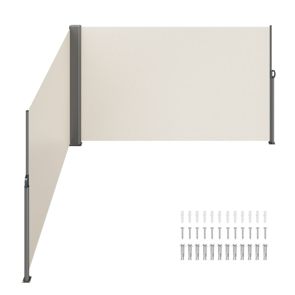 Retractable Side Awning, 63''x 236'' Aluminum Outdoor Privacy Screen, 280g Polyester Water-proof Retractable Patio Screen, UV 30+ Room Divider Wind Screen for Patio, Backyard, Balcony, Beige