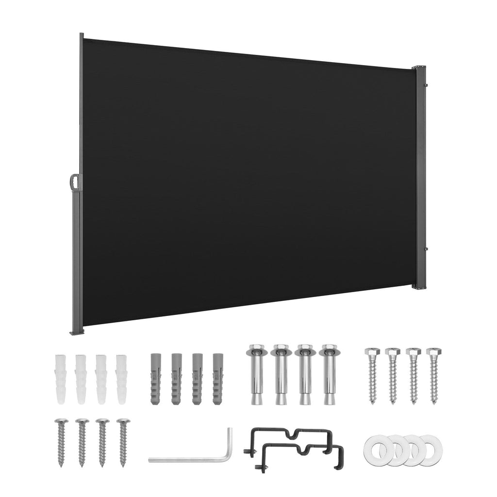 Retractable Side Awning, 71" x 118" Patio Retractable Side Screen with 180 g/m² Polyester Fabric, Waterproof Sunshade Outdoor Privacy Screen Room Divider for Garden, Balcony, Pools, Deck, Black