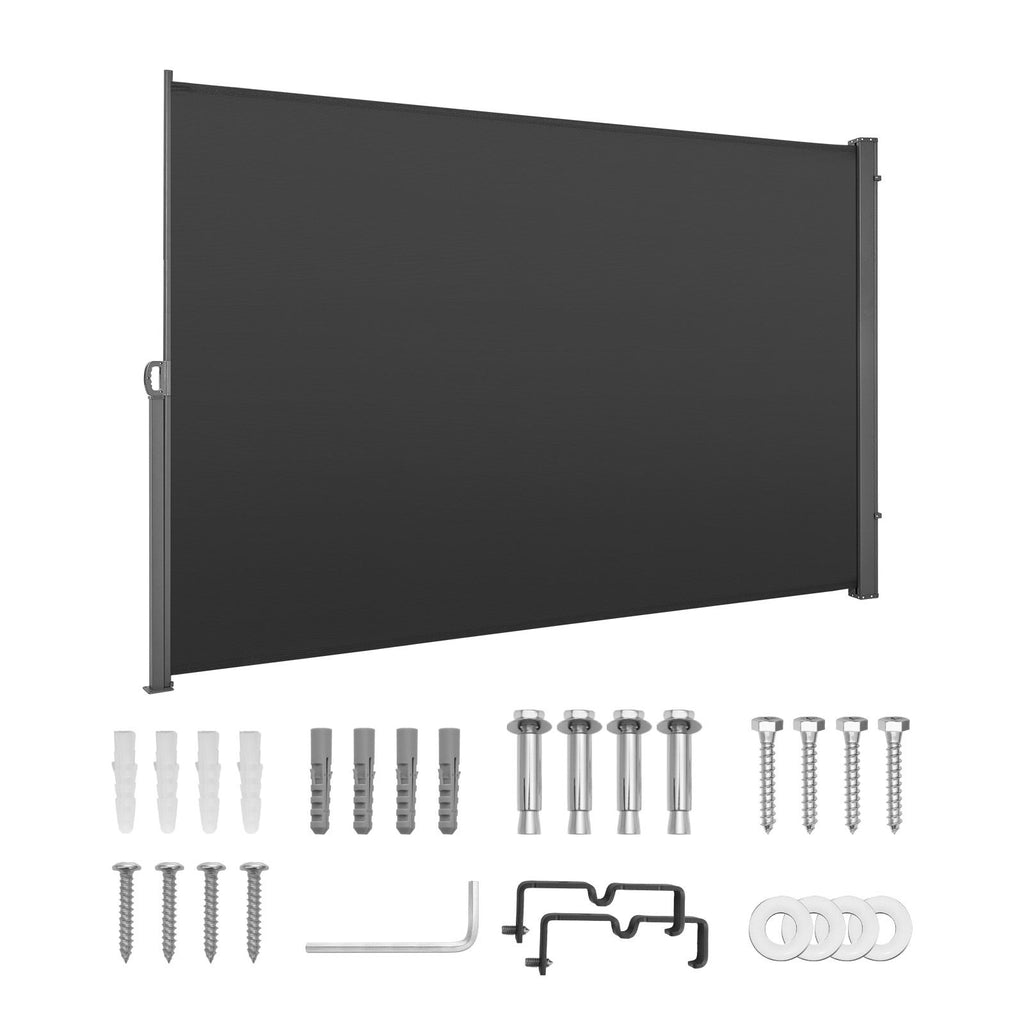 Retractable Side Awning, 71" x 118" Patio Retractable Side Screen with 180 g/m² Polyester Fabric, Waterproof Sunshade Outdoor Privacy Screen Room Divider for Garden, Balcony, Pools, Deck, Gray