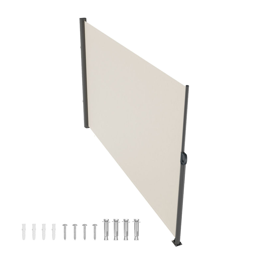 Retractable Side Awning, 71''x 118'' Aluminum Outdoor Privacy Screen, 280g Polyester Water-proof Retractable Patio Screen, UV 30+ Room Divider Wind Screen for Patio, Backyard, Balcony, Beige