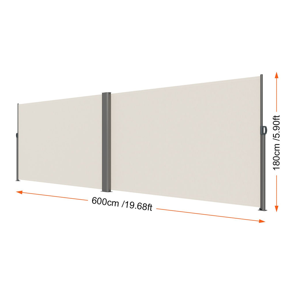 Retractable Side Awning, 71''x 236'' Aluminum Outdoor Privacy Screen, 280g Polyester Water-proof Retractable Patio Screen, UV 30+ Room Divider Wind Screen for Patio, Backyard, Balcony, Beige