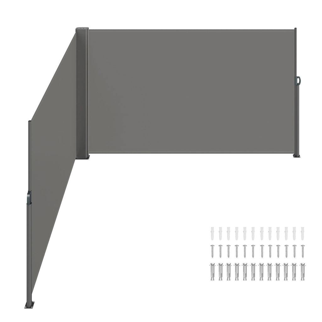 Retractable Side Awning, 71''x 236'' Aluminum Outdoor Privacy Screen, 280g Polyester Water-proof Retractable Patio Screen, UV 30+ Room Divider Wind Screen for Patio, Backyard, Balcony, Gray