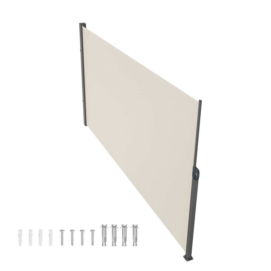 Retractable Side Awning, 79''x 118'' Outdoor Privacy Screen, 180g Polyester Water-proof Retractable Patio Screen, UV 30+ Room Divider Wind Screen for Patio, Backyard, Balcony, Beige