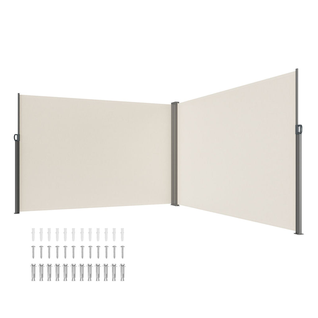 Retractable Side Awning, 79''x 236'' Outdoor Privacy Screen, 180g Polyester Water-proof Retractable Patio Screen, UV 30+ Room Divider Wind Screen for Patio, Backyard, Balcony, Beige