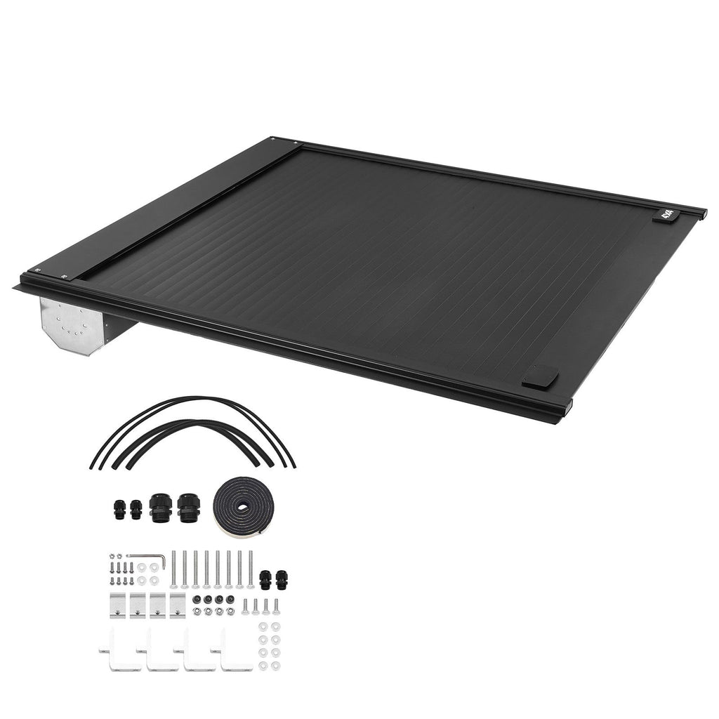 Retractable Tonneau Cover, 5.5 ft Hard Retractable Tonneau Cover with Built-in Drainage Pipe for 2009-2024 Ford F-150 Crew Cab , Customized Hard Tonneau Cover with Double-Lock & T-Slot