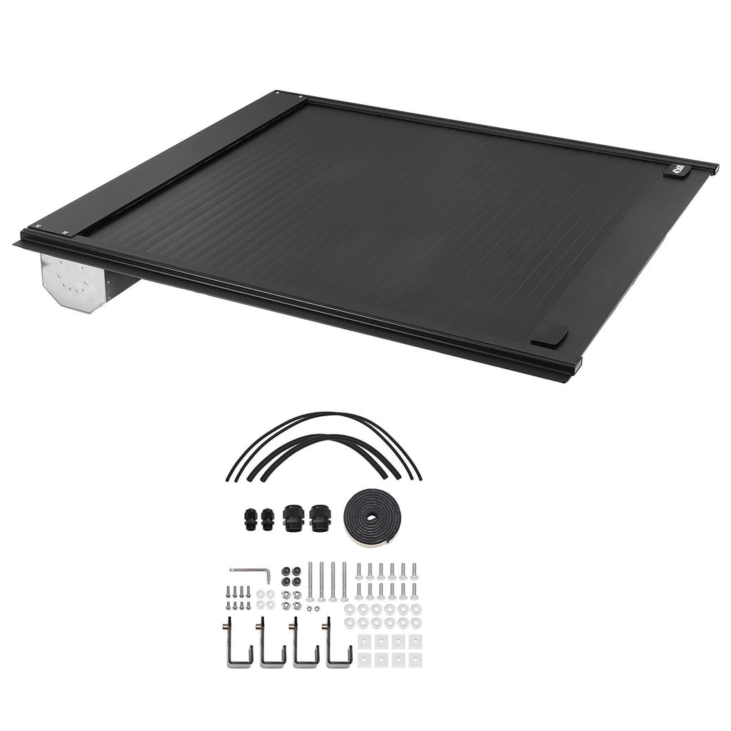 Retractable Tonneau Cover, 5.5 ft Hard Tonneau Cover with Built-in Drainage Pipe for 2022 - 2024 Toyota Tundra Crew Cab w/ Deck Rail System , Hard Tonneau Cover with Double-Lock & T-Slot