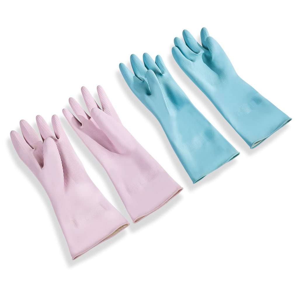 Reusable Dishwashing Gloves, 2 Pairs Colorful Reusable Household Kitchen Cleaning Gloves for Washing Dishes and Cleaning Tasks, Flexible Long-lasting and Non-Slip, Large, Pink + Purple