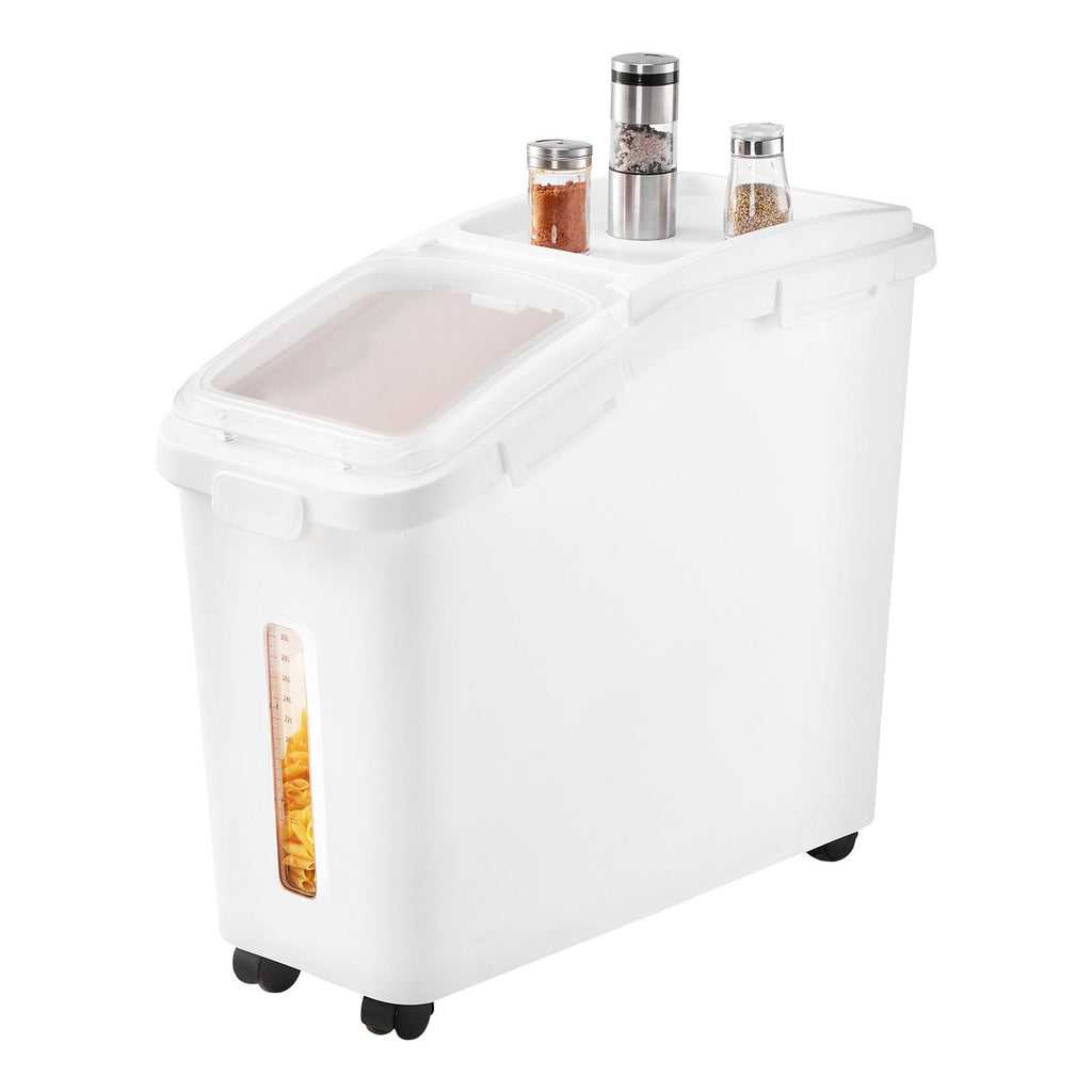 Rice Storage Container, 11.4Gallon/50L Capacity Large Dog Food Dispenser Bin, Kitchen Ingredient Grain Cereal Flour Bin, Pet food Containers with Wheels, Scoop, Scale Line, Airtight Lid, 1 Pack