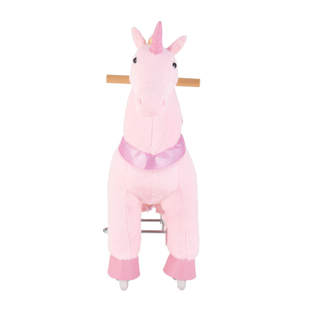 Ride On Horse, Riding Pink Unicorn Toys for Kids, No Battery Required, Smooth Wheels with Anti-Roll Stop Ring, Upgraded Raised Seat, Handles, Pedals, 110 lbs Max Load Capacity for Ages 3-8