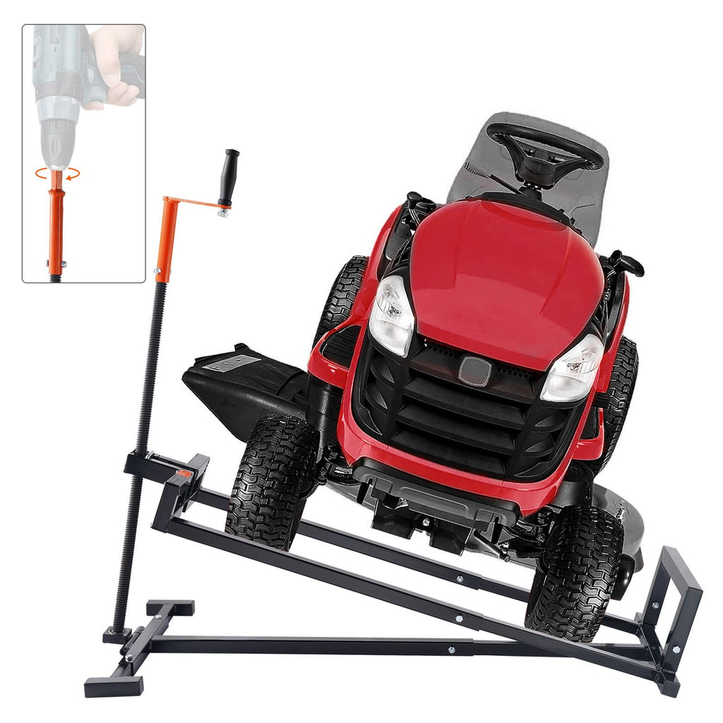 Ride on Lawn Mower Lift Jack, 880 Lbs Weight Capacity, Telescopic Maintenance Jack with Crank Handle & Power Tool Handle, Foldable Lawn Tractor Lifter for Lawn Mowers and Garden Tractors, Black