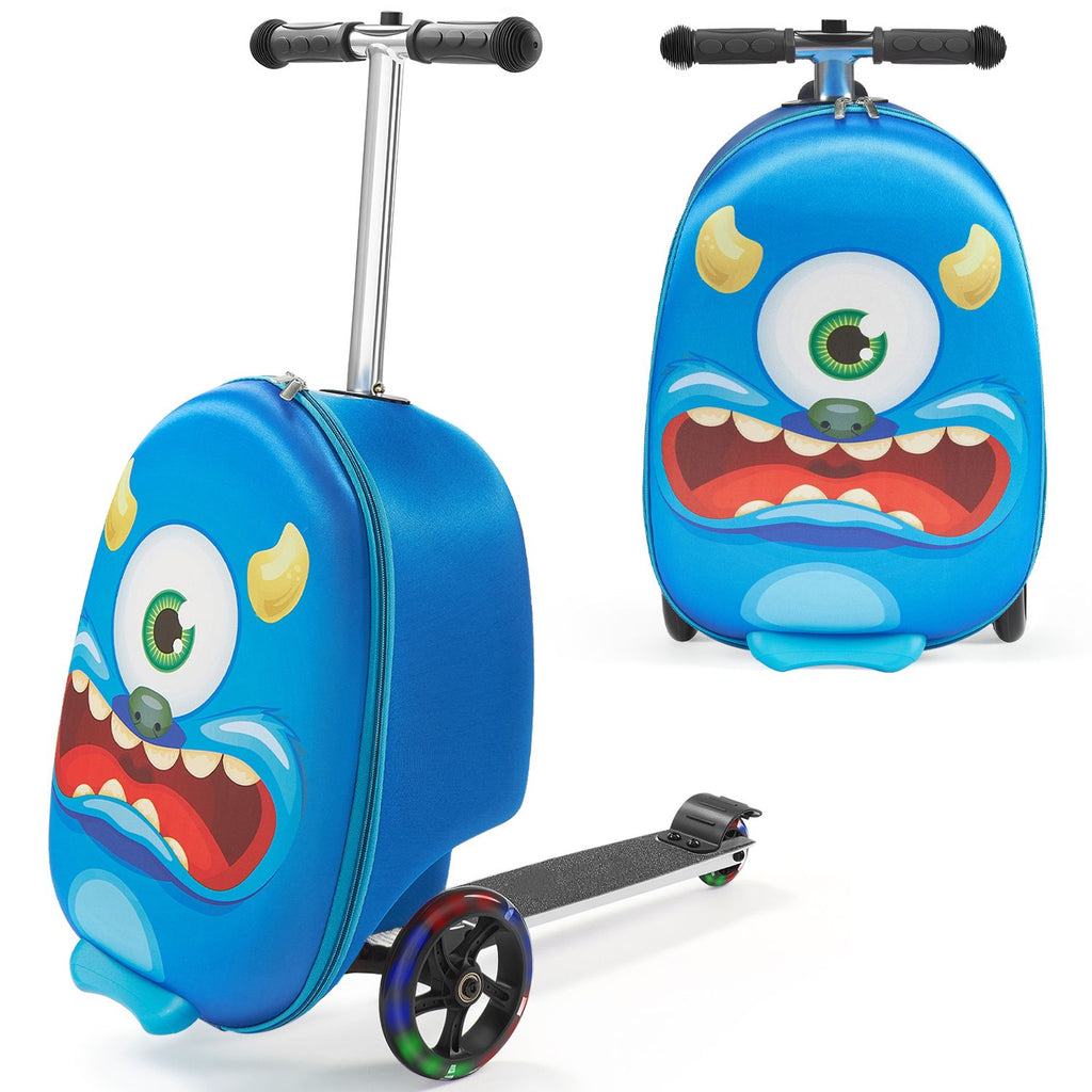 Ride-on Luggage, 20 L Capacity, 20 Inches Kids Scooter Suitcase with Flash PU Wheels, Adjustable Handle & TPR Non-Slip Grip, Foldable & Lightweight Scooter Luggage for Kids Aged 5+, Blue image 2