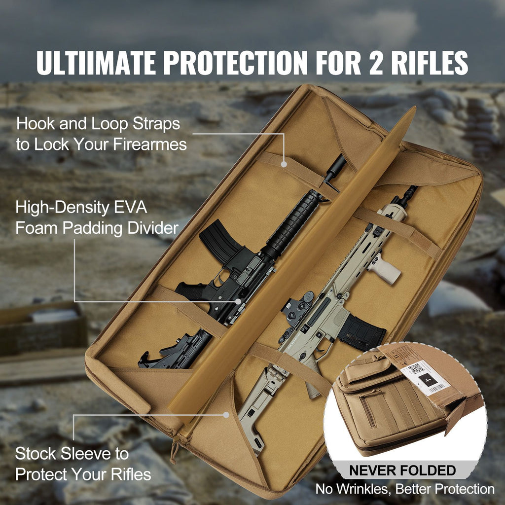 Rifle Bag, 36 inch Tactical Double Long Gun Bag, Soft Rifle Case with Lockable Zipper, Portable Handle & Shoulder Strap, 3 Large Storage Pockets Rifle Case for Two 34" Rifles & 2 Pistols, Brown image 2