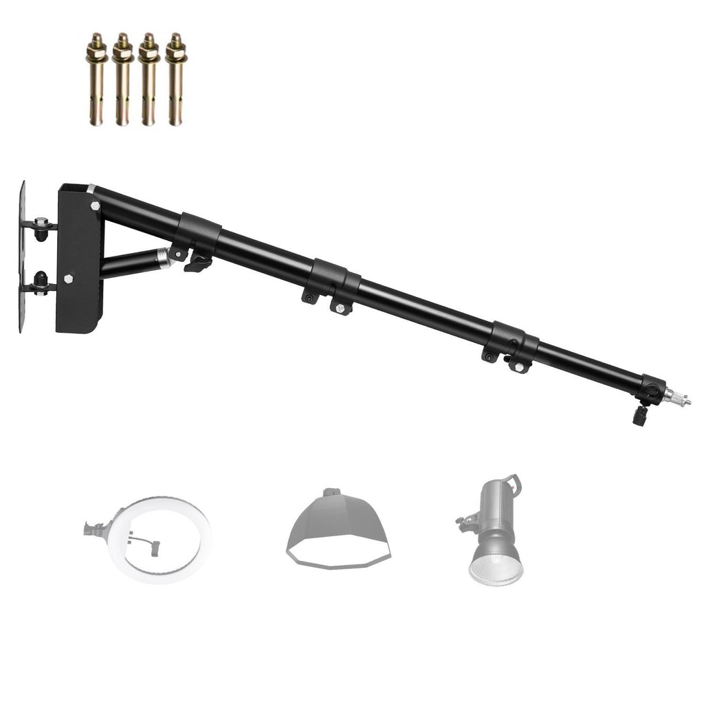 Ring Light Wall Mount Boom Arm, 39.37 in/100 cm, Triangle Boom Arm Support 180° Rotation, Heavy Duty Wall Stand Tirpod Support, for Studio Video Light, Monolight, Photography, Softbox, Reflector