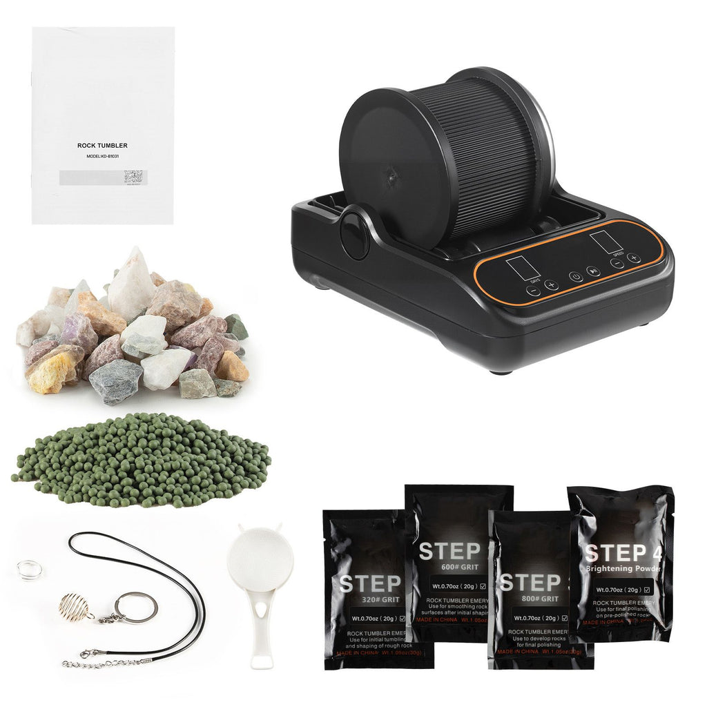 Rock Tumbler, 1 lb Rock Polishing Machine, Rocks Tumbling Kit with 4-Speed Adjustment, 1–9 Day Timer, PC Sound Reduction Cover & TPU Drum, Direct Drive Motor Rocks Polishing, Quiet Operation