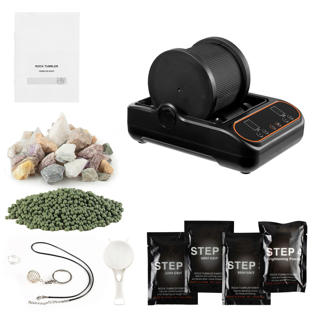 Rock Tumbler, 2 lb Rock Polishing Machine, Rocks Tumbling Kit with 4-Speed Adjustment, 1–9 Day Timer, PC Sound Reduction Cover & TPU Drum, Direct Drive Motor Rocks Polishing, Quiet Operation