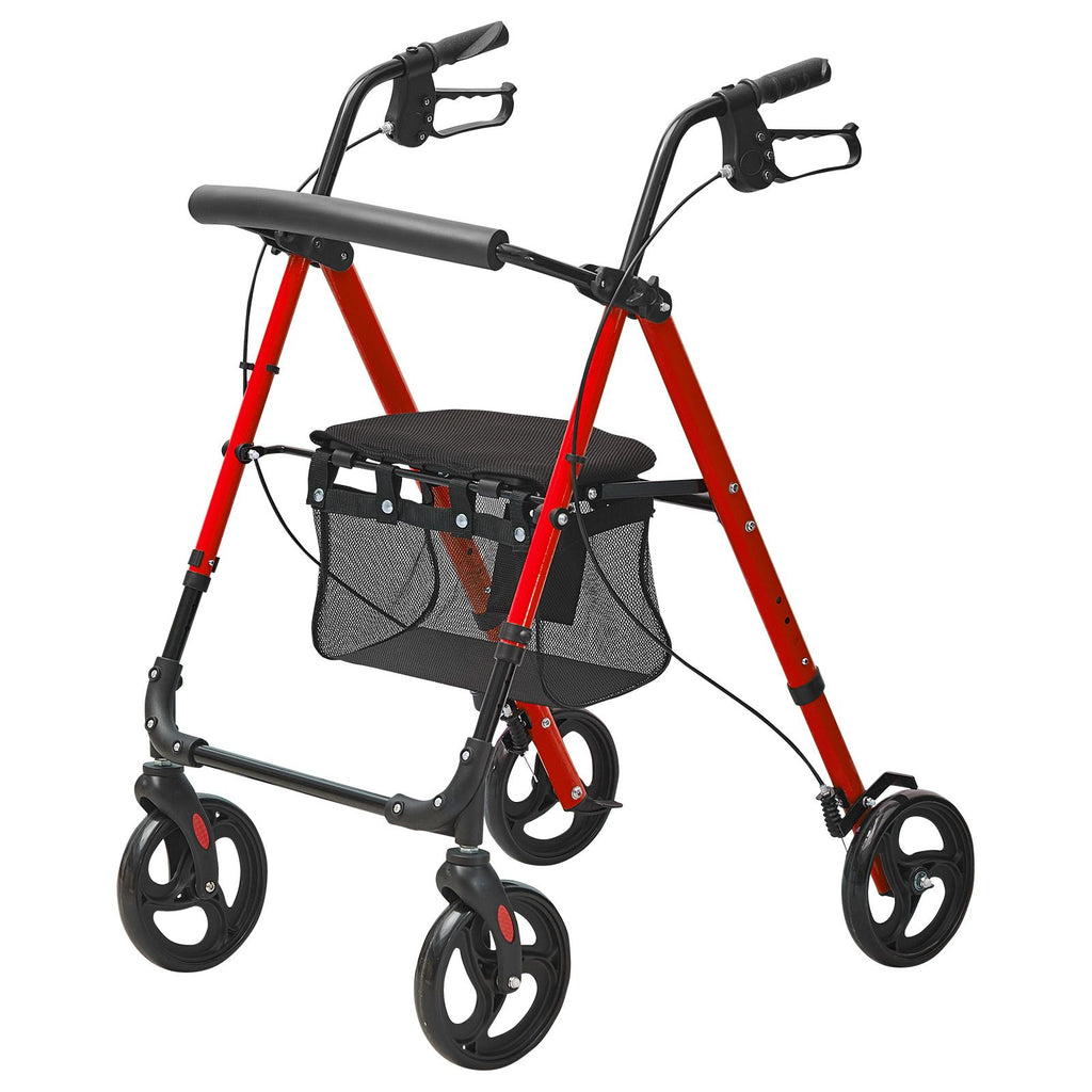 Rollator Walker for Seniors and Adult, Lightweight Aluminum Foldable Rolling Walker with Adjustable Seat and Handle, Outdoor Mobility Rollator Walker with 8" All Terrain Wheels, 300LBS Capacity
