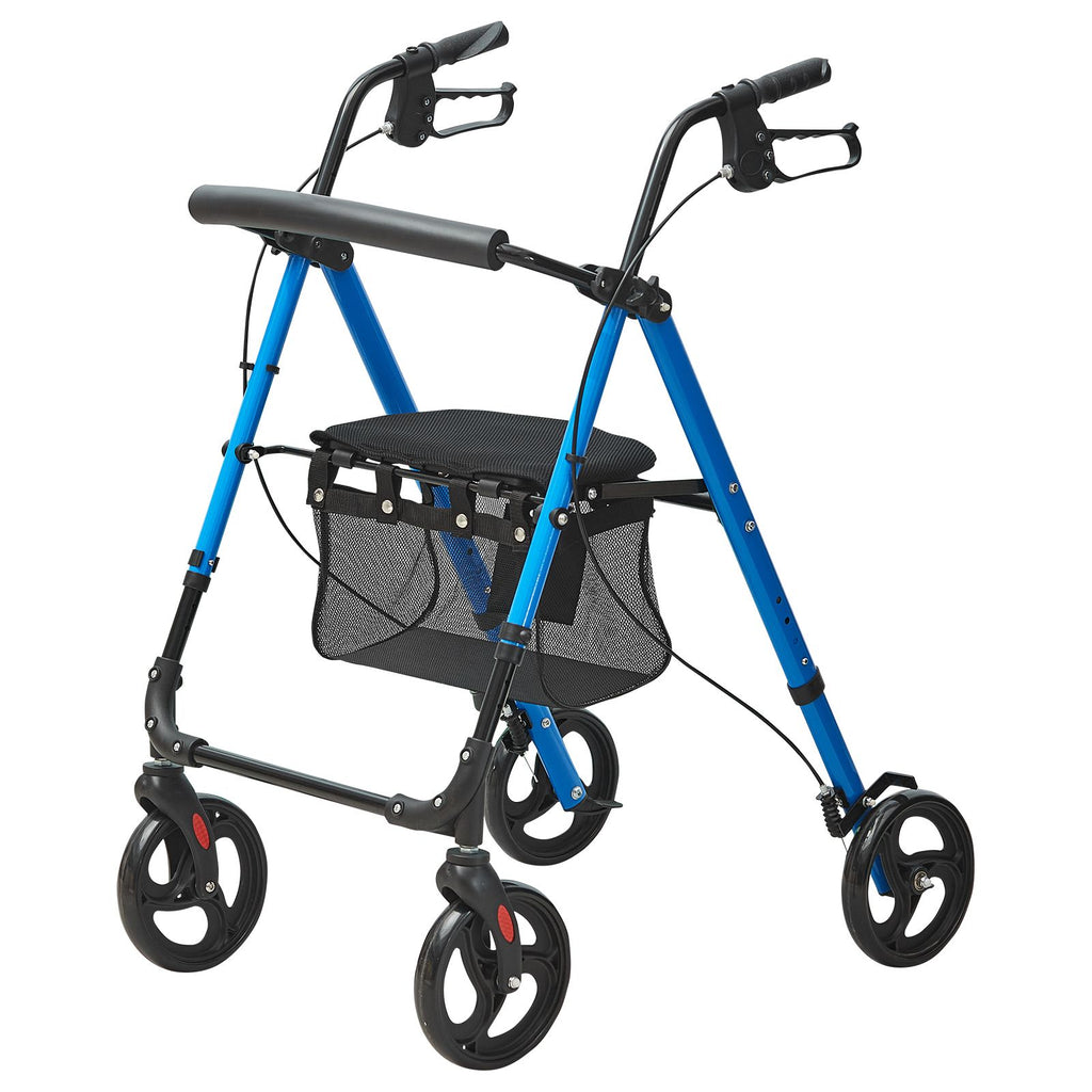 Rollator Walker for Seniors and Adult, Lightweight Aluminum Foldable Rolling Walker with Adjustable Seat and Handle, Outdoor Mobility Rollator Walker with 8" All Terrain Wheels, 300LBS Capacity