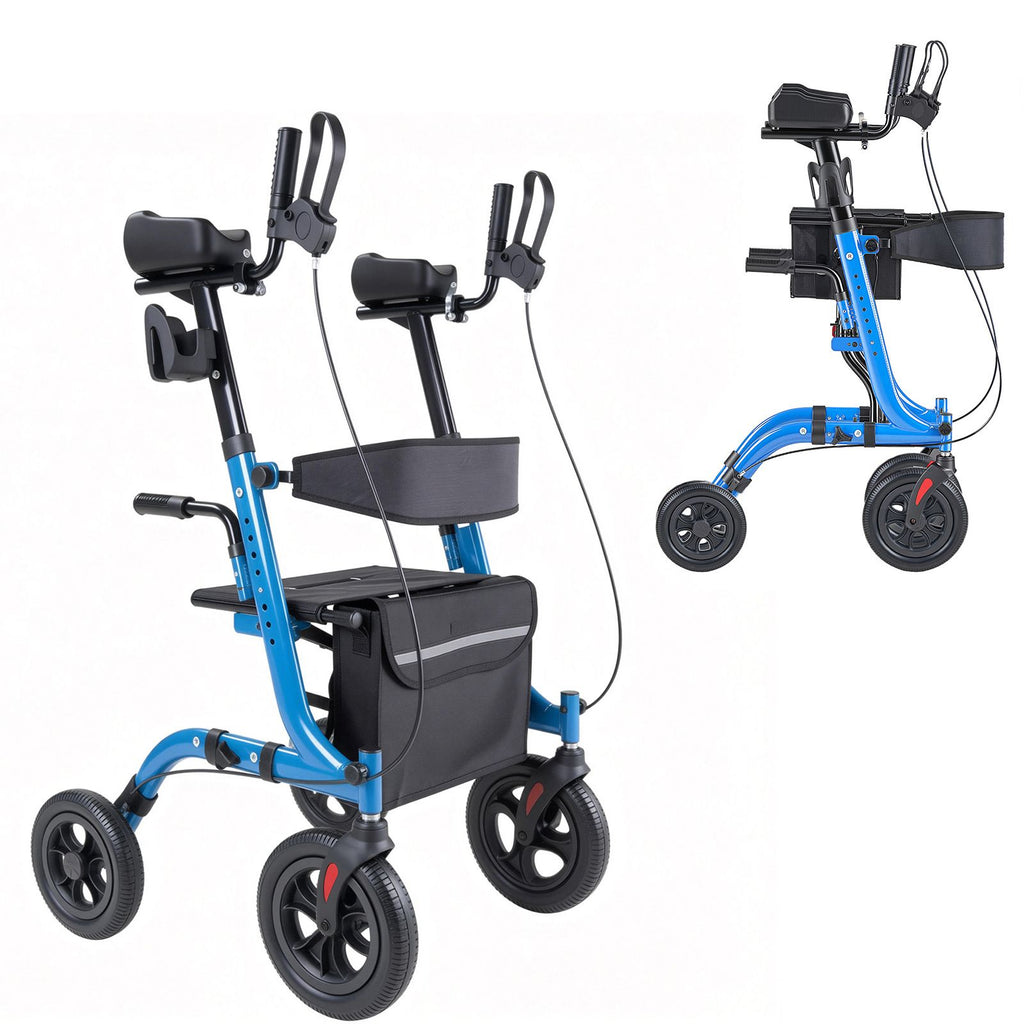 Rollator Walker with Seat for Seniors, Foldable Rolling Walker, Lightweight Aluminum Mobility Walking Aid with PU Solid Wheels, Adjustable Handle, Storage Bag, Cup/Cane Holder - Supports 300LBS