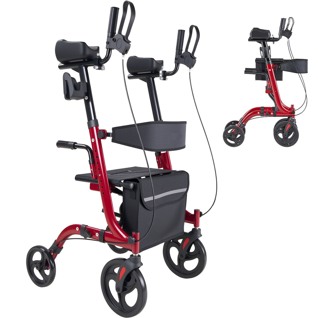 Rollator Walker with Seat for Seniors, Foldable Rolling Walker, Lightweight Aluminum Mobility Walking Aid with PVC Solid Wheels, Adjustable Handle, Storage Bag, Cup/Cane Holder - Supports 300LBS