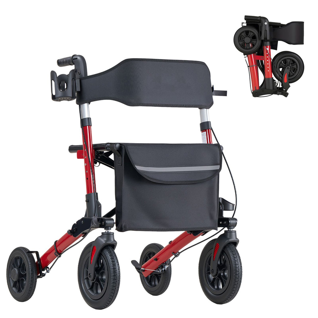 Rollator Walker with Seat for Seniors, Ultra Compact 3-Fold Rolling Walker, Lightweight Aluminum Mobility Walking Aid with PU Solid Wheels, Adjustable Handle, Cup & Cane Holder - Supports 300LBS