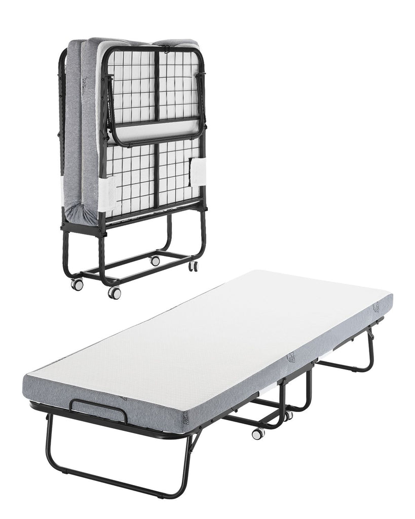 Rollaway Bed, 31 in x 75 in Folding Bed with 4 in Mattress, Twin Size Foldable Bed with Sturdy Metal Frame & Memory Foam Mattress, Portable Twin Roll Away Bed with Mattress, for Adults, Guest