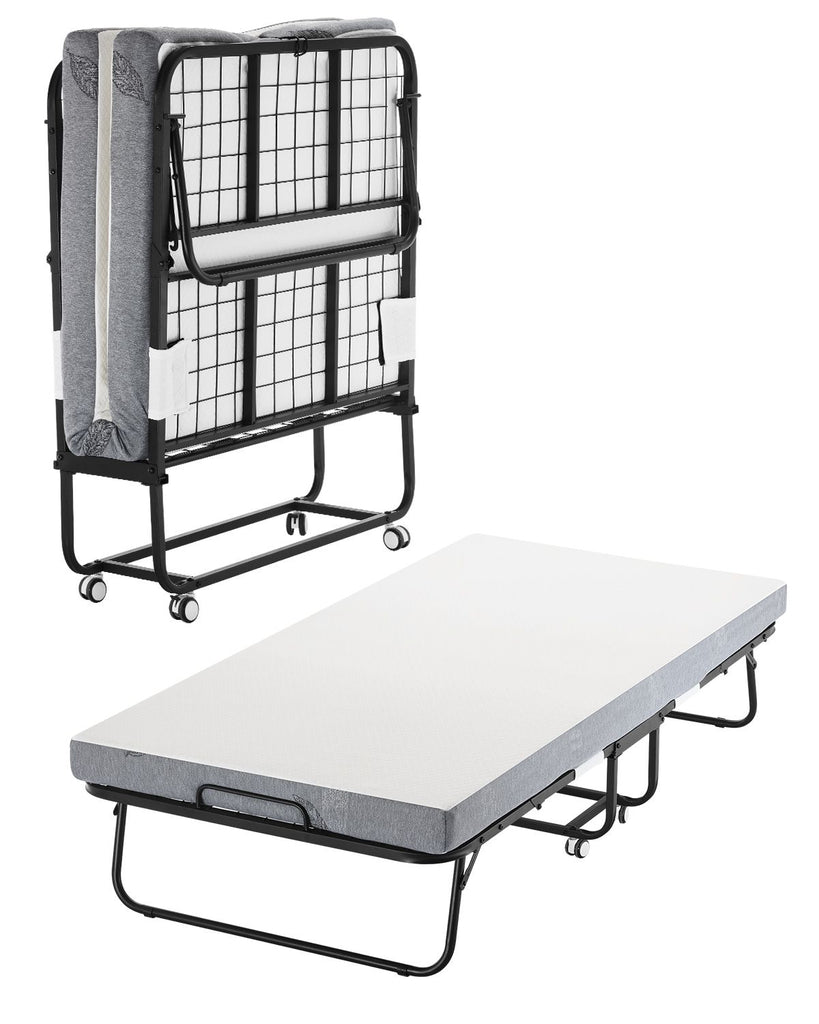 Rollaway Bed, 38 in x 75 in Folding Bed with 4 in Mattress, Twin Size Foldable Bed with Sturdy Metal Frame & Memory Foam Mattress, Portable Twin Roll Away Bed with Mattress, for Adults, Guest