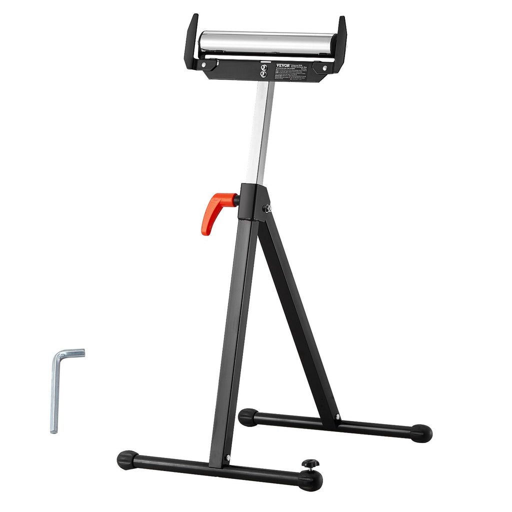 Roller Stand, 250 lb Load Capacity, 27 in-43 in Adjustable Height, Folding Heavy Duty with Edge Guides & 11.5 in Polished Steel Roller Head, for Table Saw Outfeed Woodworking Extension Support