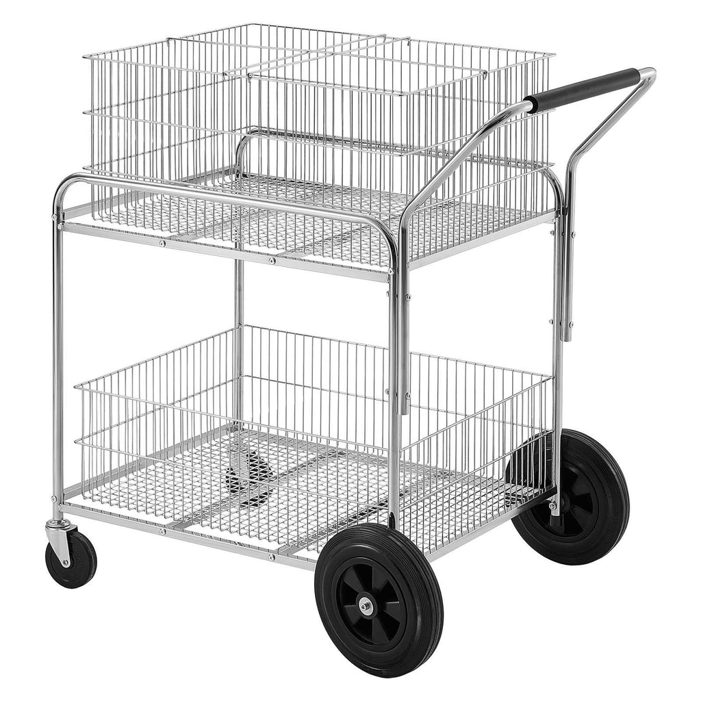 Rolling File Cart 2-Tier Mobile Wire Mail Cart with Lockable Wheels, for Office Records Room, Heavy-Duty File Folder Organizer Utility Wagon, with 264.55 lbs / 120 kg Load, 37.6 x 22.4 x 38 in