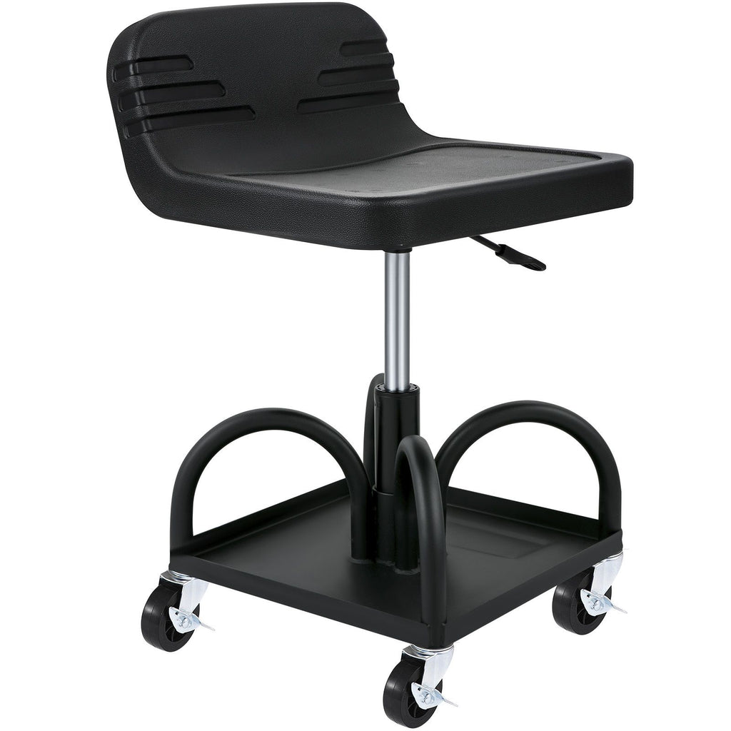 Rolling Garage Stool, 300LBS Capacity, Adjustable Height from 15.7 in to 20.5 in, Mechanic Seat with 360-degree Swivel Wheels and Tool Tray, for Workshop, Auto Repair Shop, Black