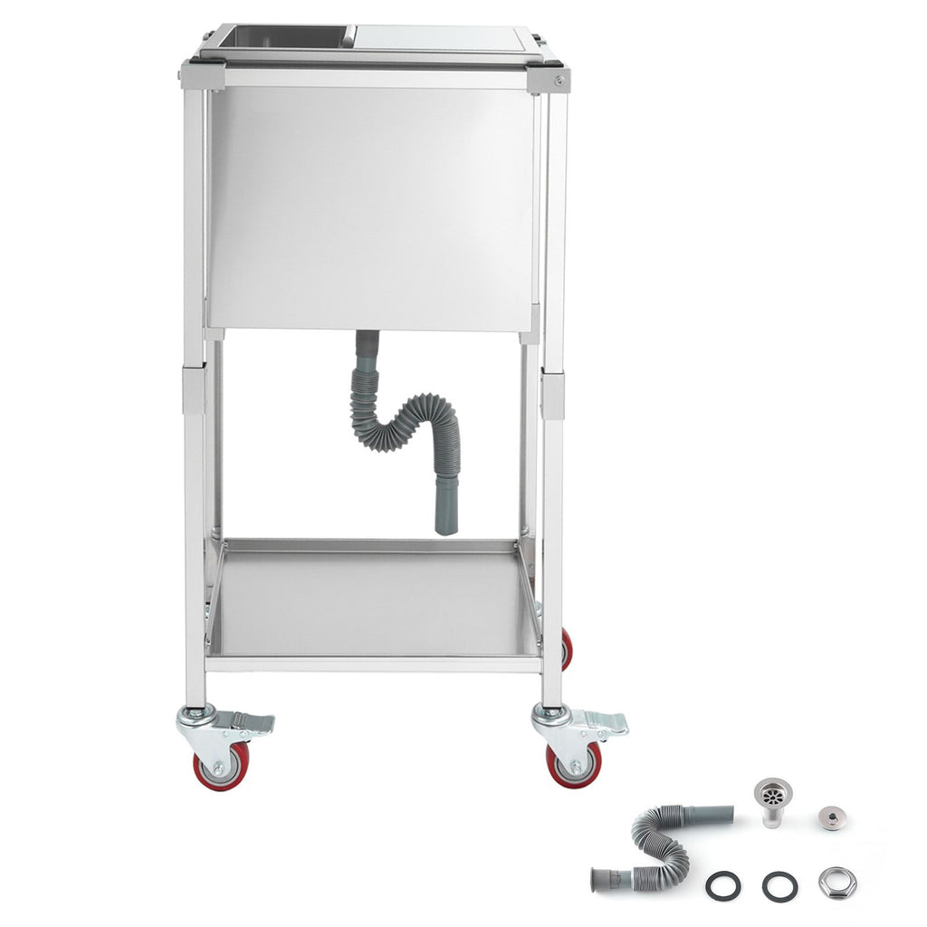 Rolling Ice Chest Cooler Cart, 20"L x 14"W x 38"H Stainless Steel Cooling Bin on Wheels, 29.6 Quart Outdoor Stand Up Cooler Trolley with Shelf, for Patio Backyard Party Bar Cold Drinks