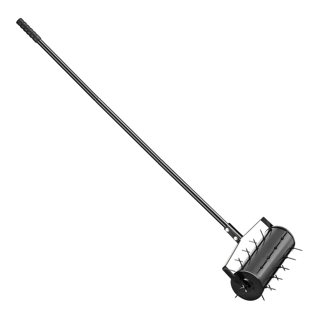 Rolling Lawn Aerator, 18-inch Heavy-Duty Manual Rolling Aerator Lawn with Detachable Handle and 27 Iron Spikes, Rolling Lawn Aeration Tool for Garden Patio Yard Compacted Soils and Lawns, Black