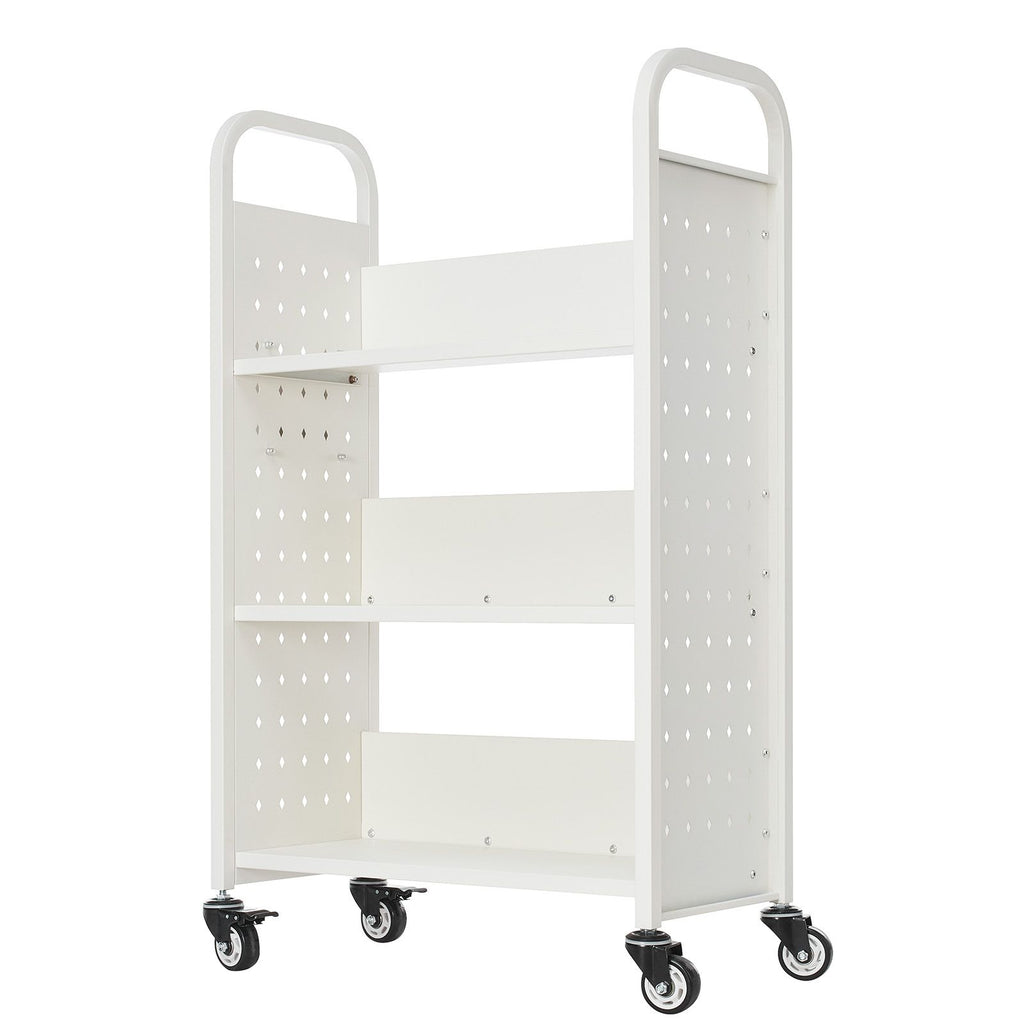 Rolling Library Book Cart, 330 lbs Capacity, 30.3 x 15 x 48.0-Inch Library Cart, Single Sided L-Shaped Shelves with 3-Inch Lockable Wheels, Book Truck for Home Shelves Office and School, White