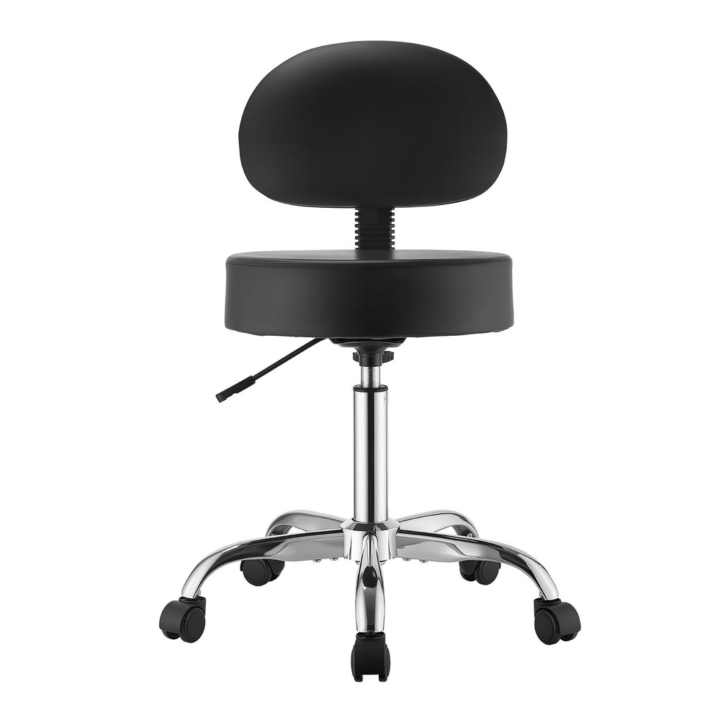 Rolling Stool with Back Support, 500 lbs Weight Capacity, Height Adjustable, Thick Cushion Ergonomic PU Leather Seat, 360° Swivel Round Rolling Stool Chair for Salon, Clinic, Medical, Black