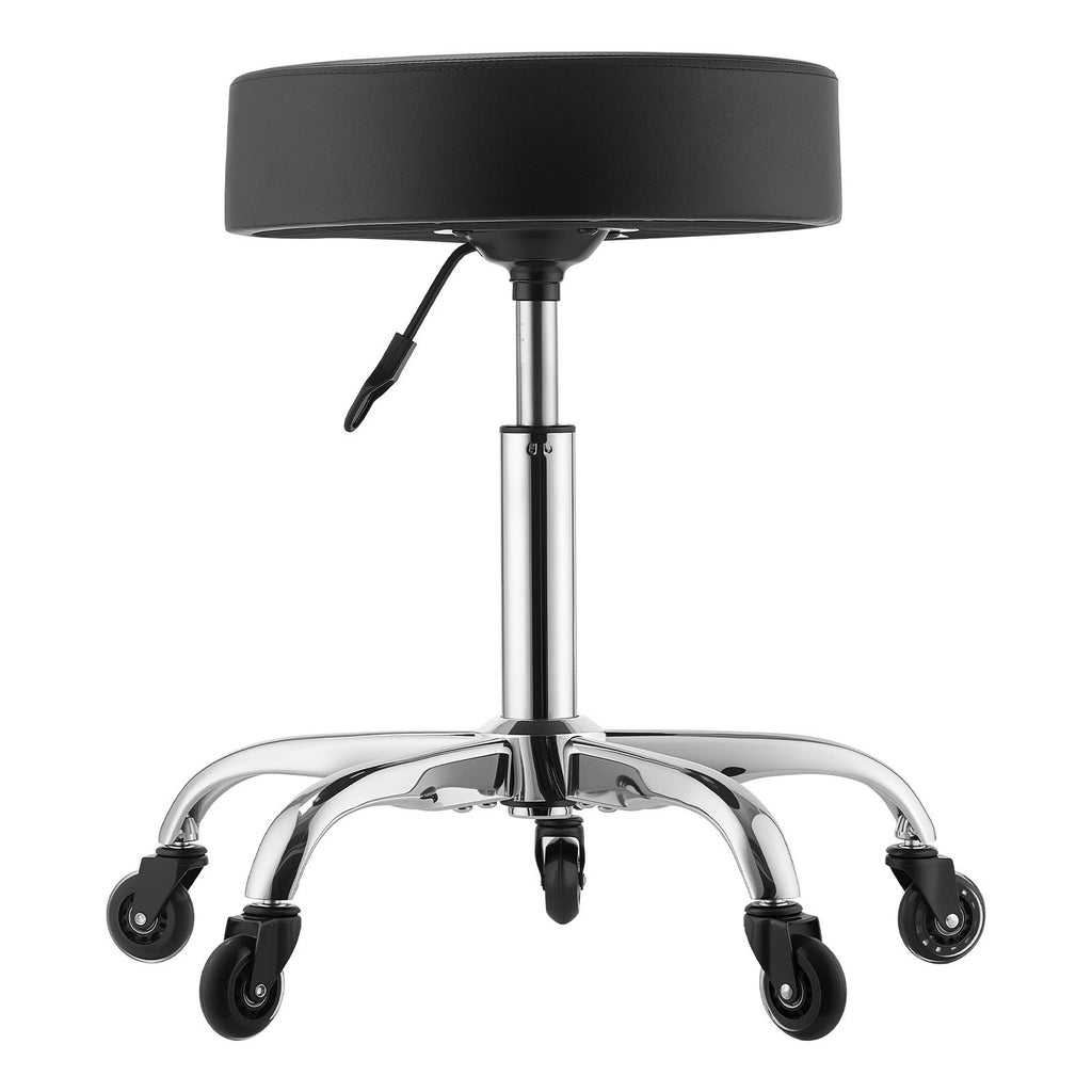 Rolling Stool with Wheels, 500 lbs Weight Capacity, Height Adjustable, Quiet Casters, Thick Cushion Ergonomic PU Leather Seat, 360° Swivel Round Rolling Stool Chair for Salon, Clinic, Black