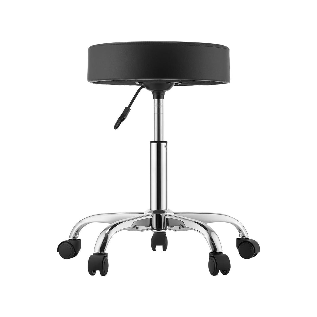 Rolling Stool with Wheels, 500 lbs Weight Capacity, Height Adjustable, Thick Cushion Ergonomic PU Leather Seat, 360° Swivel Round Rolling Stool Chair for Salon, Spa, Clinic, Medical, Black