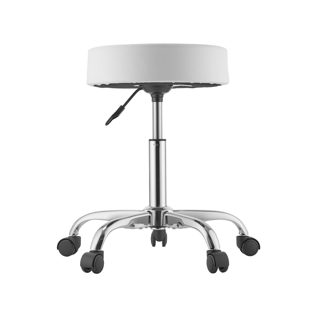 Rolling Stool with Wheels, 500 lbs Weight Capacity, Height Adjustable, Thick Cushion Ergonomic PU Leather Seat, 360° Swivel Round Rolling Stool Chair for Salon, Spa, Clinic, Medical, White