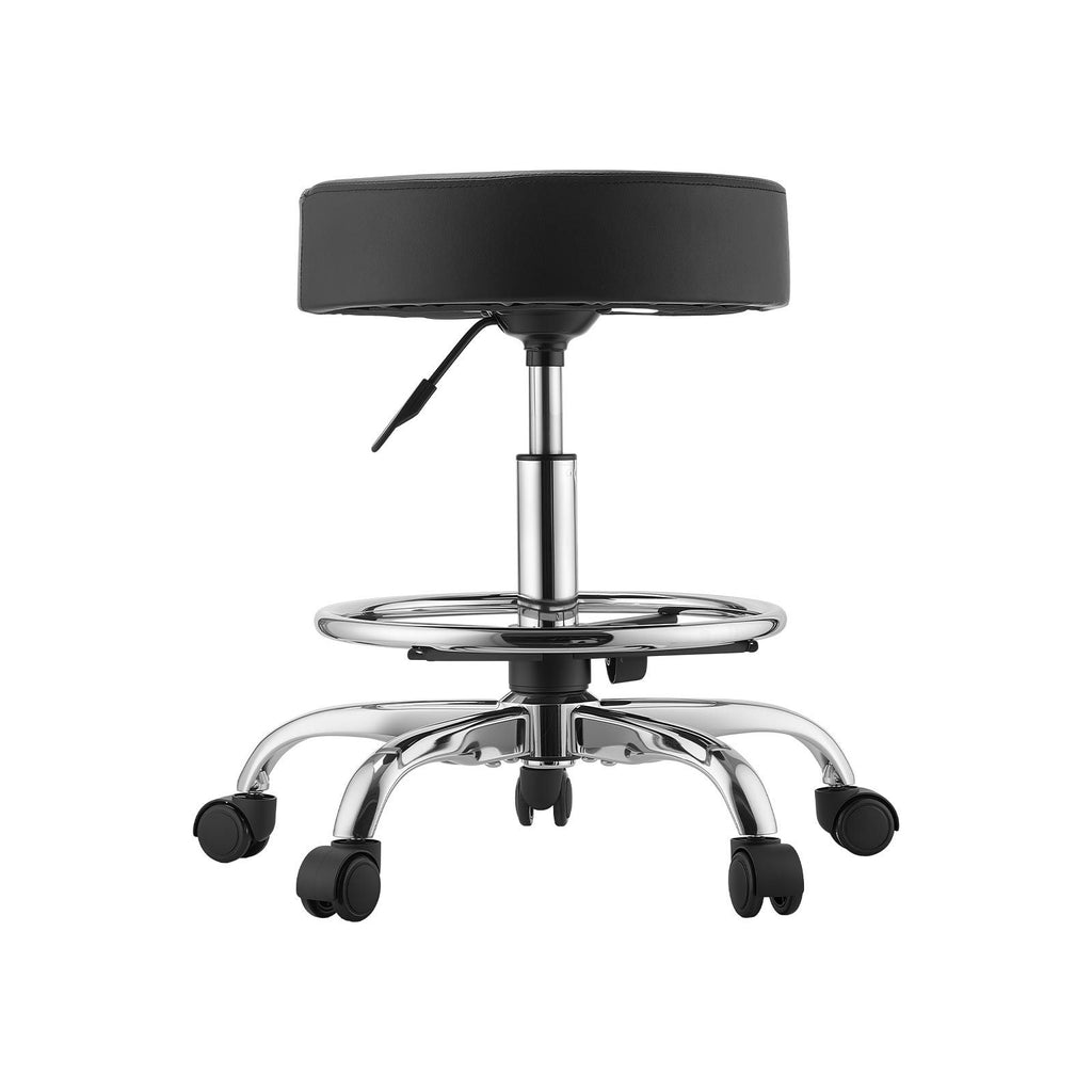 Rolling Stool with Wheels Footrest, 500 lbs Weight Capacity, Height Adjustable, Thick Cushion Ergonomic PU Leather Seat, 360° Swivel Round Rolling Stool Chair for Salon, Clinic, Medical, Black