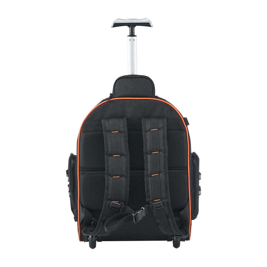 Rolling Tool Backpack, 110 lbs Load Capacity, 45 Pockets Heavy Duty Roller Tool Bag on Wheels, Adjustable Telescoping Handle & Stable Base, Toolbag Organizers for Construction, Mechanic