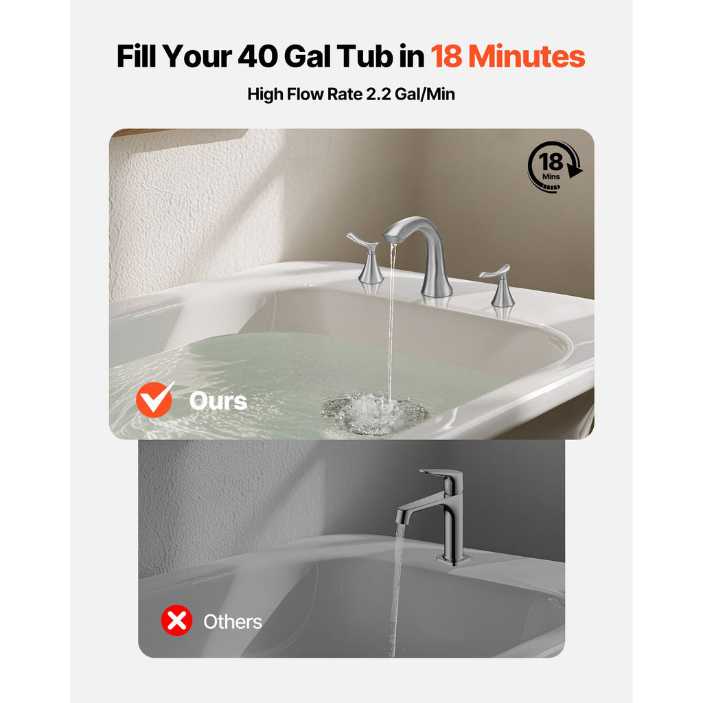 Roman Tub Faucet, 3 Hole Waterfall Bathtub Faucet, Gooseneck Bath Tubs Faucets Set with 2 Handles, Deck Mount Bath Tub Faucets Set for Pet Washing, Adult Bathing, Brushed Stainless Steel