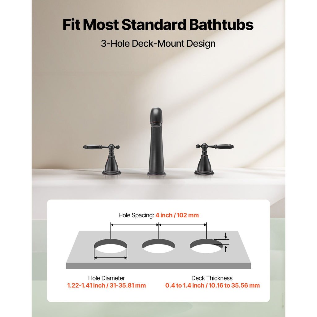 Roman Tub Faucet, 3 Hole Waterfall Bathtub Faucet, Gooseneck Bath Tubs Faucets Set with 2 Handles, Roman Tub Faucets Deck Mount for Pet Washing, Adult Bathing, Bronze, Temperature Control