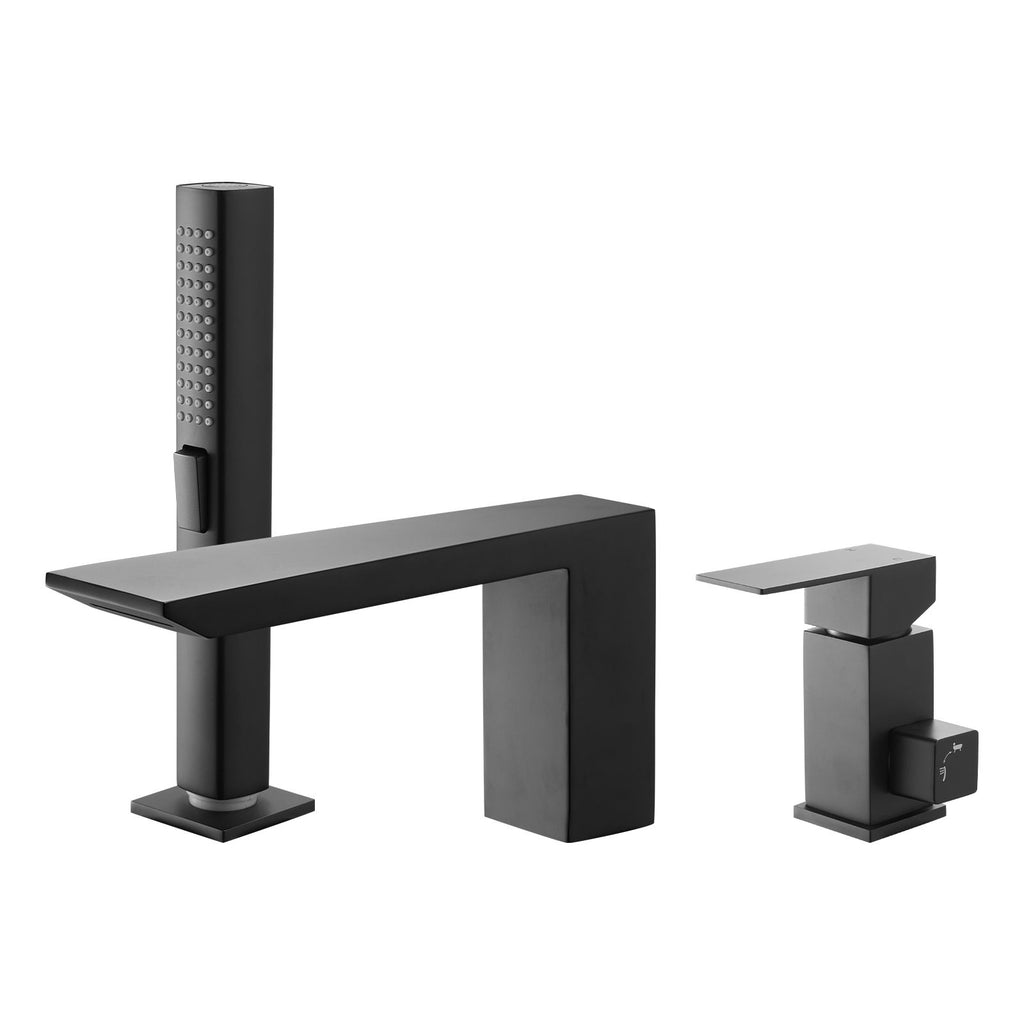 Roman Tub Faucet, 3 Hole Waterfall Bathtub Faucet, Roman Bathtub Faucets Set with Shower Head & 1 Handle, Romans Bathtub Faucets for Pet Washing, Adult Bathing, Matte Black, Stainless Steel