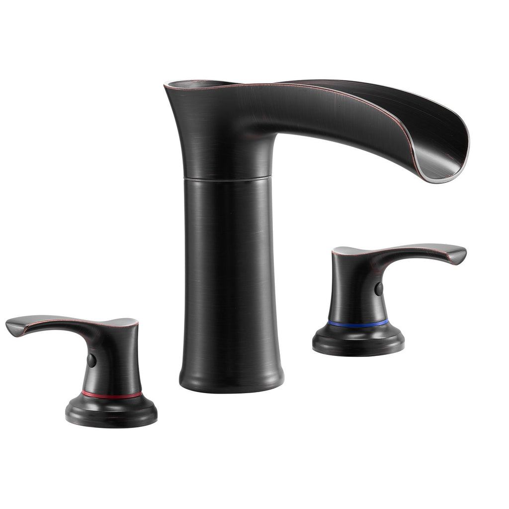 Roman Tub Faucet, 3 Hole Waterfall Bathtub Faucet, Zinc Alloy Bath Tubs Faucets Set with 2 Handles, Deck Mount Bath Tub Faucets Set for Pet Washing, Baby Care, Adult Bathing, Oil-Rubbed Bronze